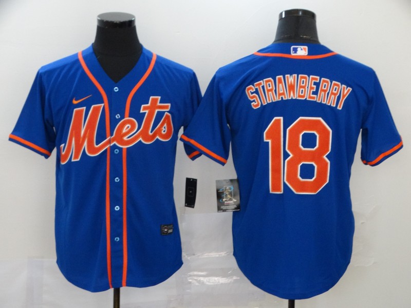 Men New York Mets #18 Strawberry Blue Nike Game MLB Jerseys